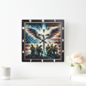 愛国クロス軍隊献上品 スクエア壁時計 (ホーム)