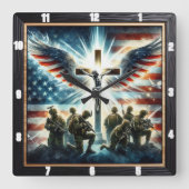 愛国クロス軍隊献上品 スクエア壁時計 (正面)
