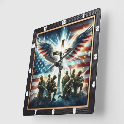 愛国クロス軍隊献上品 スクエア壁時計 (傾斜)