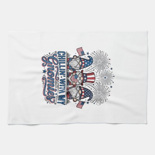 愛国グノーム+グノーム仲間とくつろぎTシャツデザイン キッチンタオル (横)