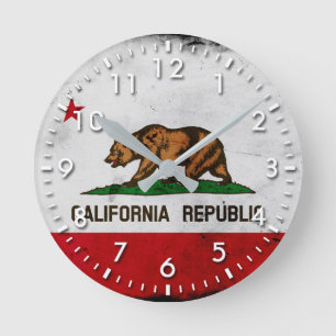 愛国グランジ的カリフォルニア州旗 ラウンド壁時計