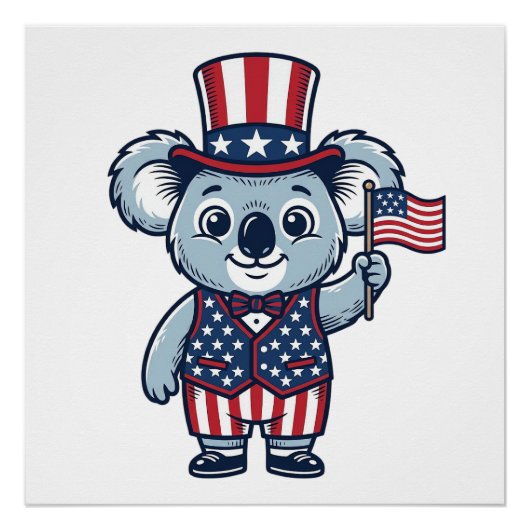 愛国コアラベクター ビンテージTシャツデザイン_1 ポスター (正面)