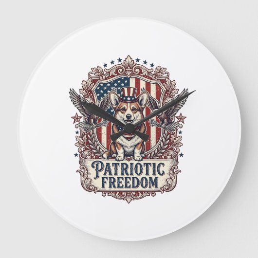 愛国コーギーベクターグラフィックTシャツ_1 ラージ壁時計 (正面)