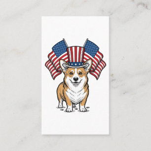 愛国コーギー犬ビンテージ彫刻Tシャツデザイン 名刺