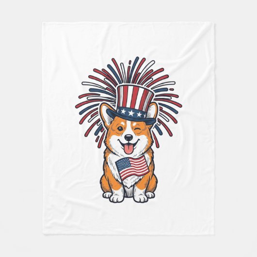 愛国コーギー花火犬ベクターデザイン_1 フリースブランケット (正面)