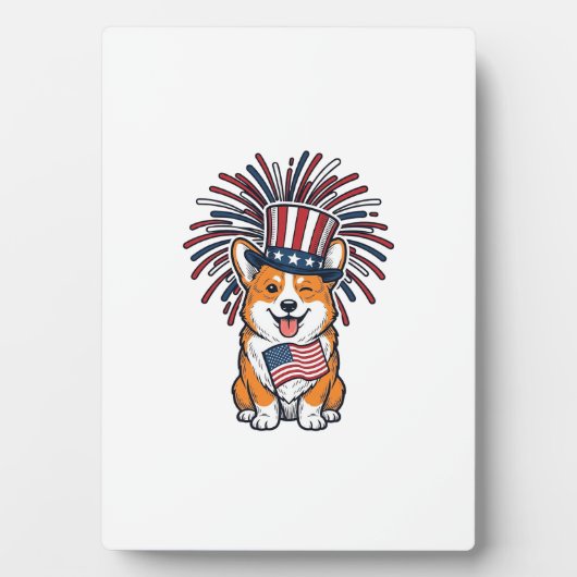 愛国コーギー花火犬ベクター デザイン_1 フォトプラーク (正面)