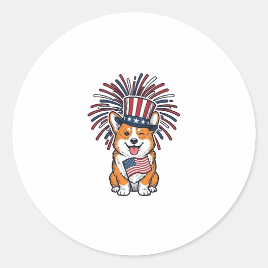 愛国コーギー花火犬ベクター デザイン_1 ラウンドシール (正面)