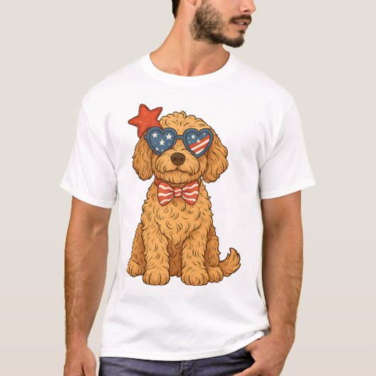 愛国ゴルデンドゥードルイラスト Tシャツ (正面)