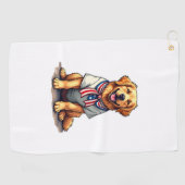 愛国ゴールデンドッグビンテージ彫刻Tシャツ 2 ゴルフタオル (横)