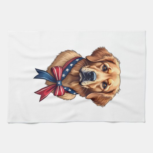 愛国ゴールデンレトリバーのメモリアルデイTシャツ 3 キッチンタオル (横)