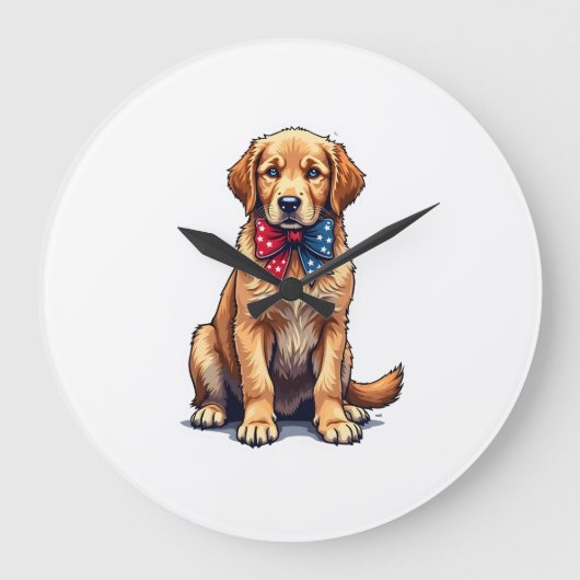 愛国ゴールデンレトリバーの子犬ビンテージTシャツ 4 ラージ壁時計 (正面)
