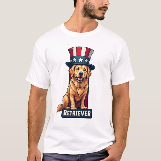 愛国ゴールデンレトリバーの紋章コラムTシャツ Tシャツ (正面)