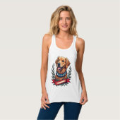 愛国ゴールデンレトリバーアメリカーナアートTシャツ2 タンクトップ (正面フル)