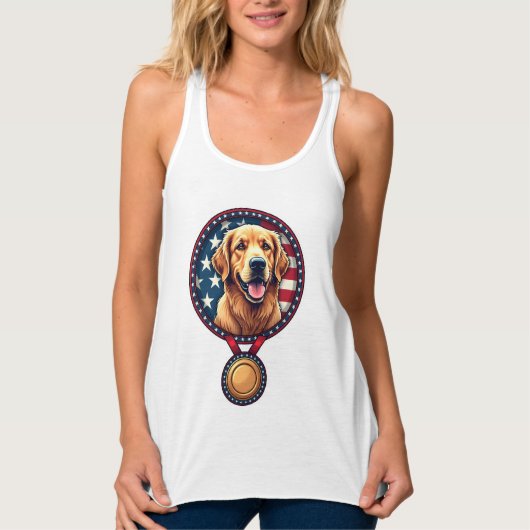 愛国ゴールデンレトリバーメダルヴィンテージTシャツ 3 タンクトップ (正面)