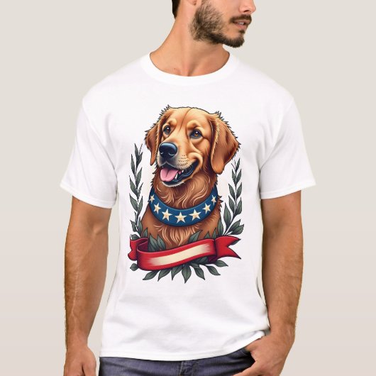 愛国ゴールデンレトリバー アメリカーナアートTシャツ 2 Tシャツ (正面)