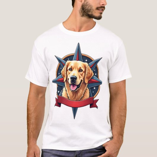 愛国ゴールデンレトリバー コンパス 星 Tシャツ 2 (正面)