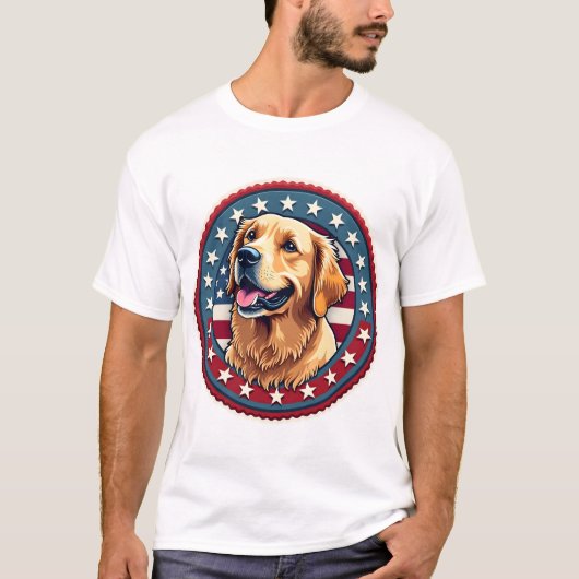 愛国ゴールデンレトリバー ヘリテージシールTシャツ 4 Tシャツ (正面)