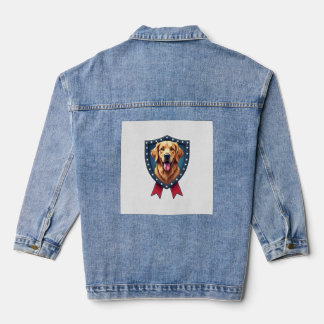 愛国ゴールデンレトリーバーシールドリボンドロップTシャツ デニムジャケット
