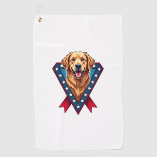 愛国ゴールデンレトリーバー勝利リボンTシャツ ゴルフタオル