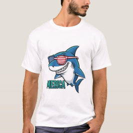 愛国サメ 'メリカ おもしろ アメリカ国旗 サングラス Tシャツ