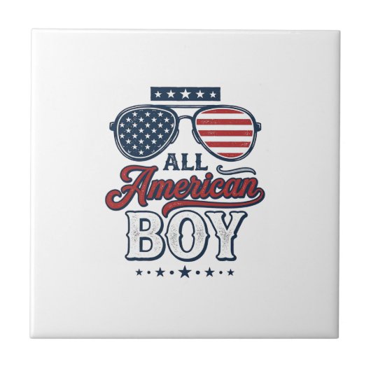 愛国サングラスTシャツデザイン アメリカンな男の子 タイル (正面)