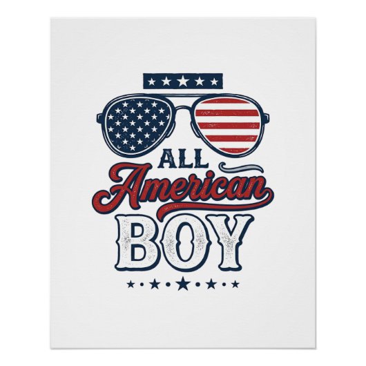 愛国サングラスTシャツデザイン アメリカンな男の子 ポスター (正面)