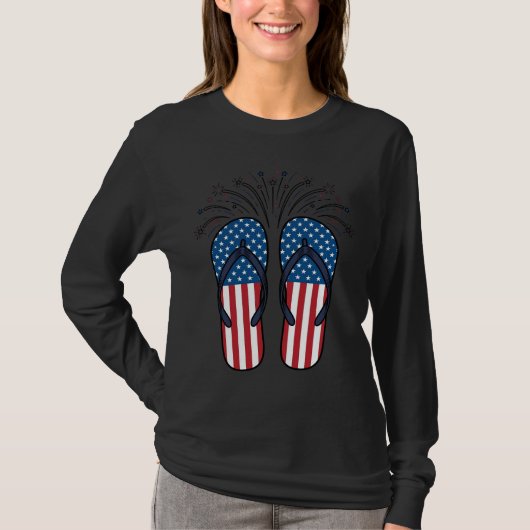 愛国サンダル 花火 サマーTシャツ デザイン Tシャツ (正面)