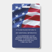 愛国サービス犬アメリカ国旗の写真ID バッジ (裏面)