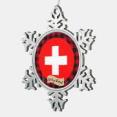 愛国スイス、バッファローのプレイド、スイス国旗 スノーフレークピューターオーナメント (右)