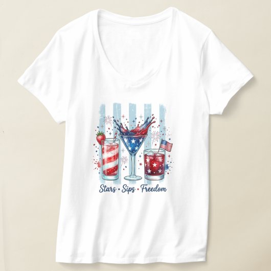 愛国スターズが自由を飲む Tシャツ (レイダウン)