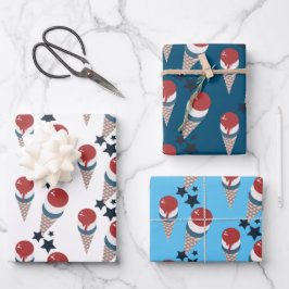愛国スターズアイスクリームパターン ラッピングペーパーシート