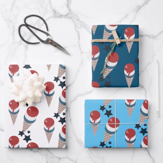 愛国スターズアイスクリームパターン ラッピングペーパーシート (正面)