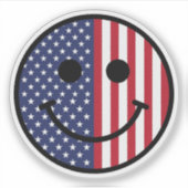 愛国スマイルフェイスアメリカ国旗赤白青 シール (正面)