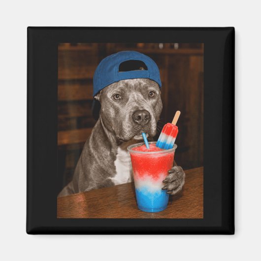 愛国スラッシー飲むピットブル 笑える犬のミーム マグネット (正面)