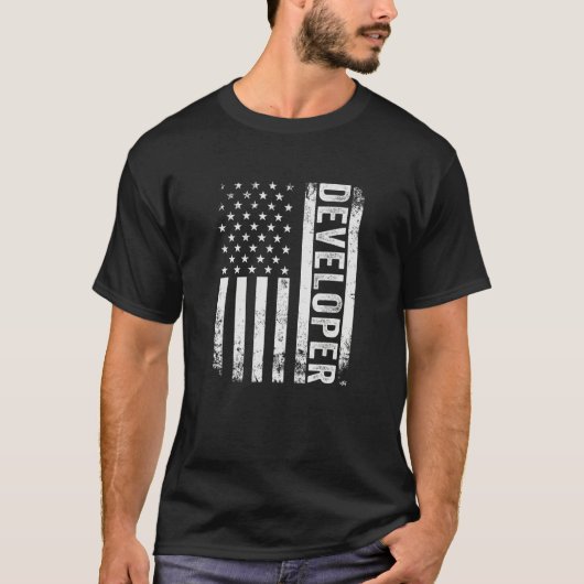 愛国ソフトウェア開発者 アメリカ国旗 プロ Tシャツ (正面)