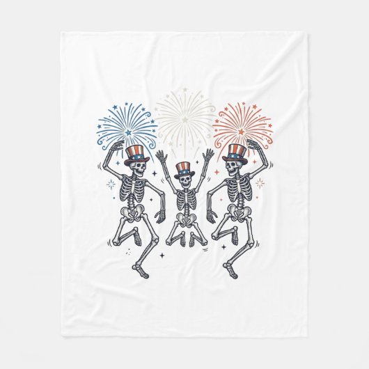 愛国ダンシングスケルトン花火ビンテージTシャツ フリースブランケット (正面)