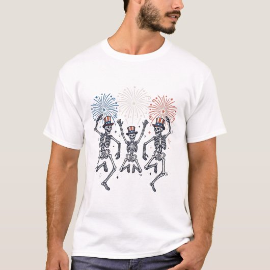 愛国ダンシングスケルトン花火ビンテージTシャツ Tシャツ (正面)