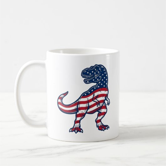 愛国ティラノサウルスアメリカ国旗恐竜デザイン1 コーヒーマグカップ (左)
