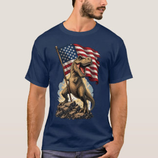 愛国ティラノサウルス アメリカ国旗 恐竜 Tシャツ