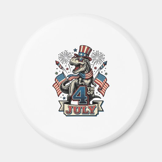 愛国ティラノサウルス 7月4日 ヴィンテージTシャツデザイン_1 マグネット (正面)