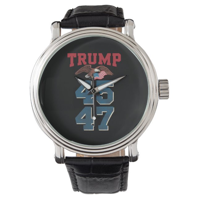 愛国トランプ勝利 45と47 トランプ勝者 腕時計 (正面)