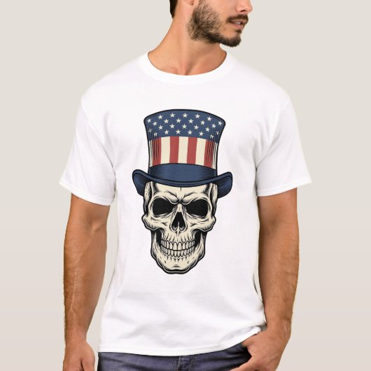 愛国ドクロ ビンテージ 彫刻 Tシャツ デザイン_1 (正面)