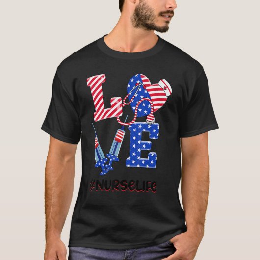 愛国ナース聴診器7月4日アメリカ Tシャツ (正面)
