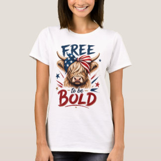 愛国ハイランドカウ フリー・トゥ・ビー・ボールド グラフィック Tシャツ