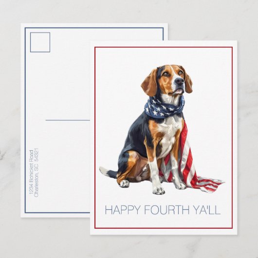 愛国ハウンド犬の4th Julyパーソナライズデザイン ポストカード (正面/裏面)