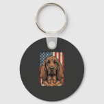 愛国ハウンド犬アメリカ国旗アート_1 キーホルダー
