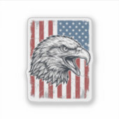 愛国ハクトウシュウ アメリカ国旗 ビンテージ風彫刻_1 シール (正面)