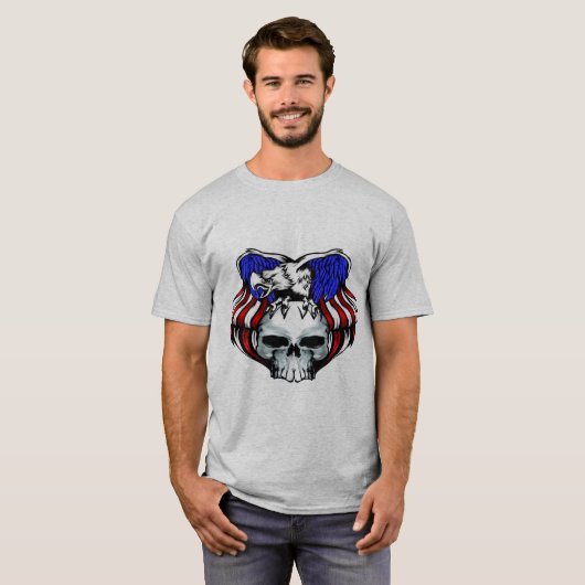 愛国ハクトウランのドクロ カスタマイズ可能 Tシャツ (正面フル)