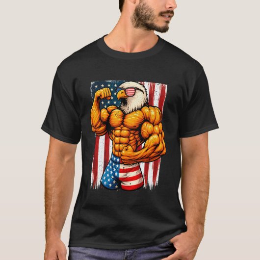 愛国ハゲワシ肉体美USAフラグサングラス Tシャツ (正面)