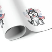 愛国ハスキー子犬ビンテージ彫刻Tシャツデザイン ラッピングペーパー (ロールコーナー)
